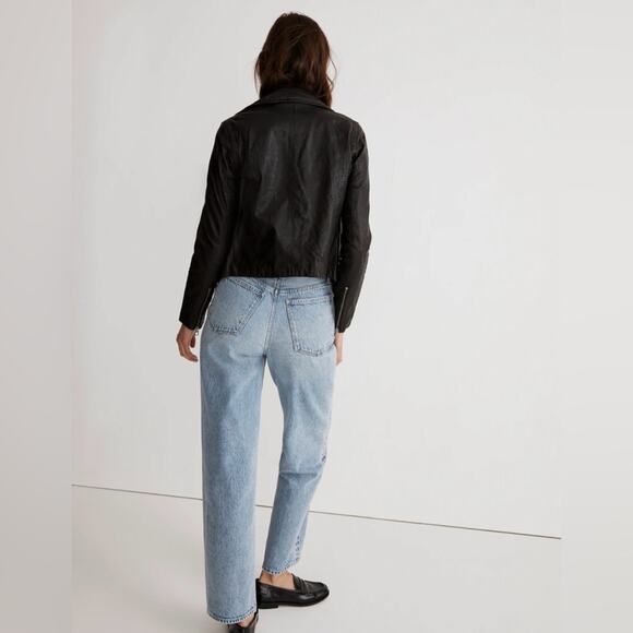 NWT New Madewell The Washed Leather Motorcycle Jacket in True Black Size S - Picture 4 of 10